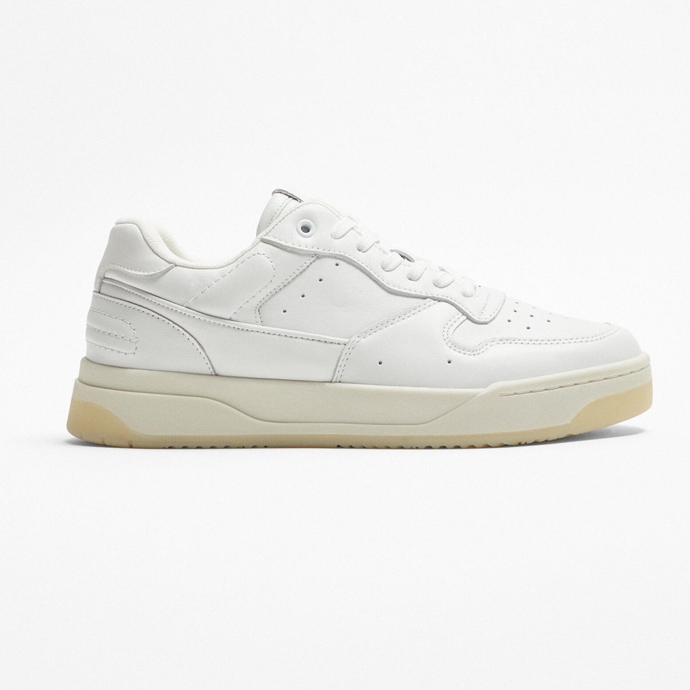 NWT. Zara Man White Leather Combination Trainers. Size 11.